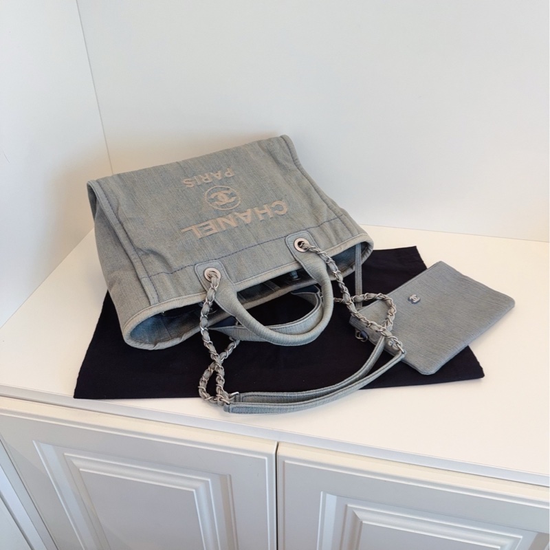 【99新🆕】Chanel  23s新款芯片 做舊丹寧牛仔沙灘包 小號手提包 單肩包-4