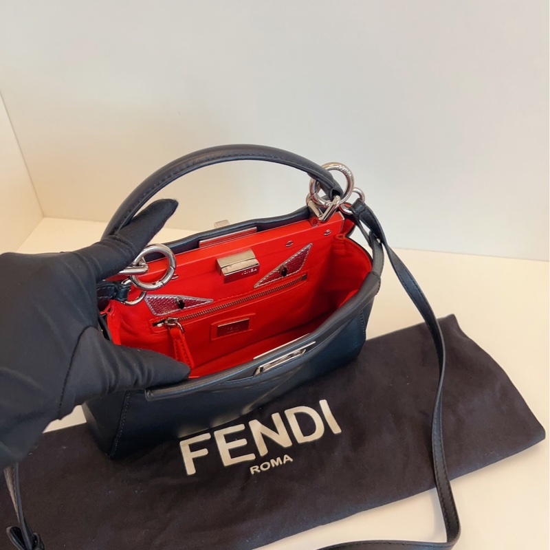 【98新🆕】Fendi 經典黑色銀扣 小怪獸銀色眼睛內里 peekaboo mini鉑金包手提包 斜挎包 單肩包-6