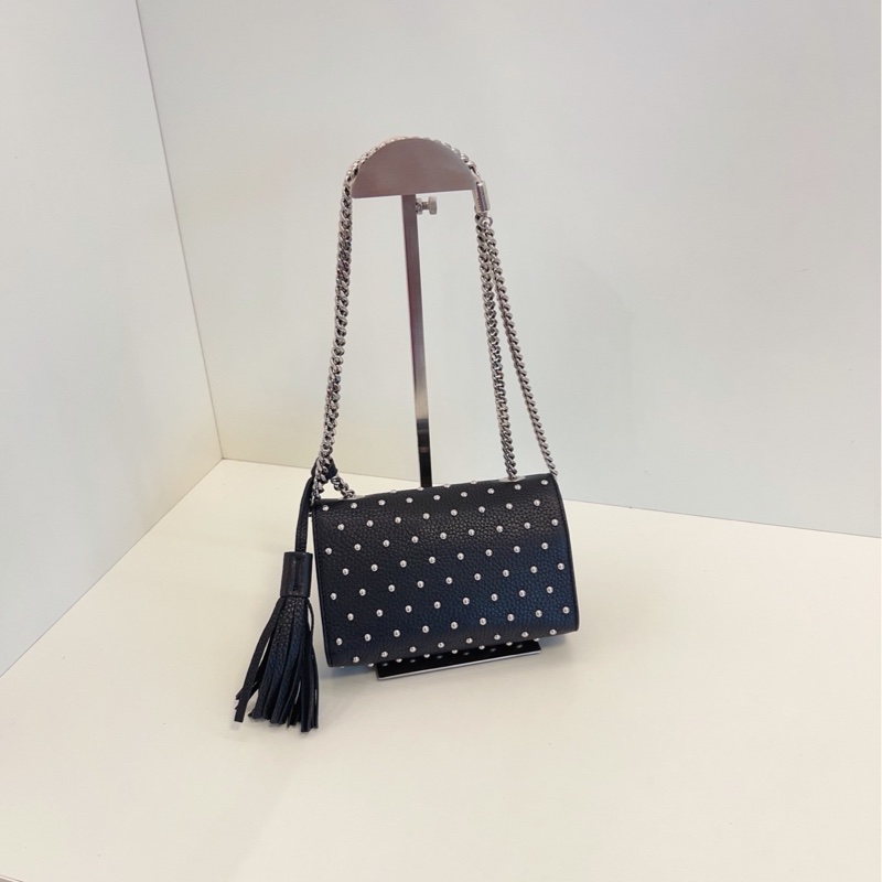 【97新🆕】Gucci miss bamboo 黑色鉚釘流蘇 竹節扣 單肩斜挎鏈條包-1