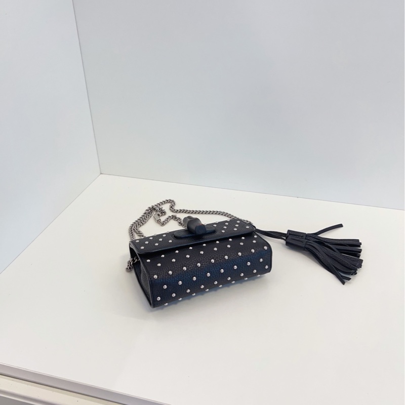 【97新🆕】Gucci miss bamboo 黑色鉚釘流蘇 竹節扣 單肩斜挎鏈條包-5