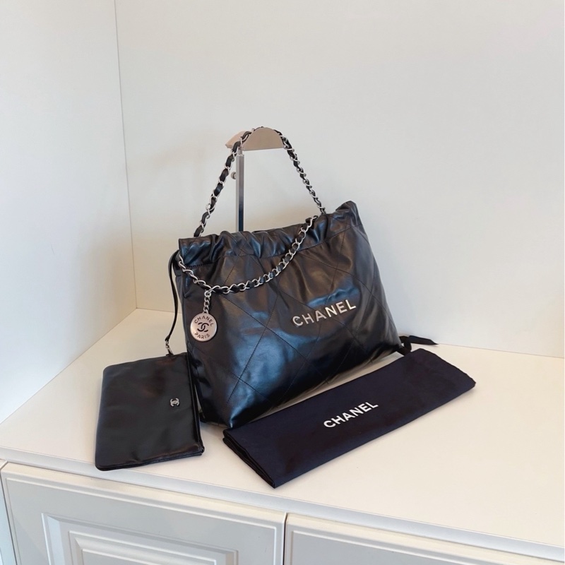 【閒置帶膜🆕】Chanel 24c黑銀22bag🖤橫版垃圾袋 小號手提包 單肩包-1