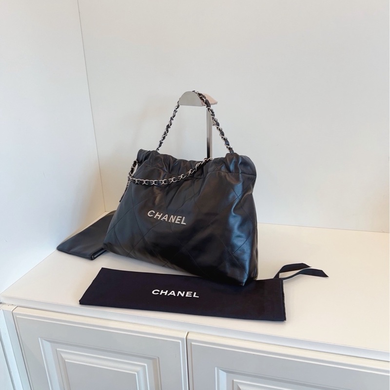 【閒置帶膜🆕】Chanel 24c黑銀22bag🖤橫版垃圾袋 小號手提包 單肩包-2