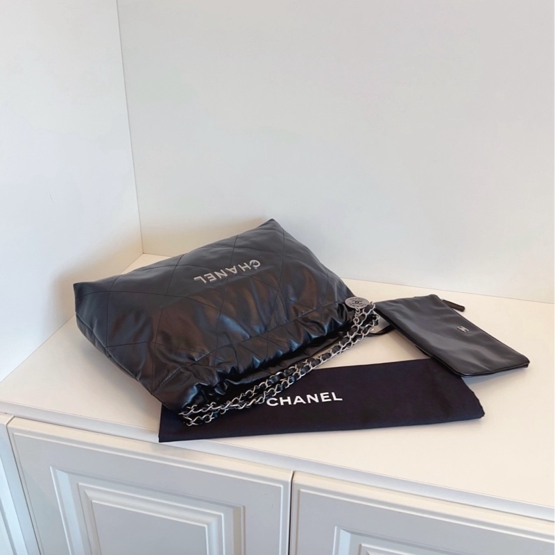 【閒置帶膜🆕】Chanel 24c黑銀22bag🖤橫版垃圾袋 小號手提包 單肩包-3