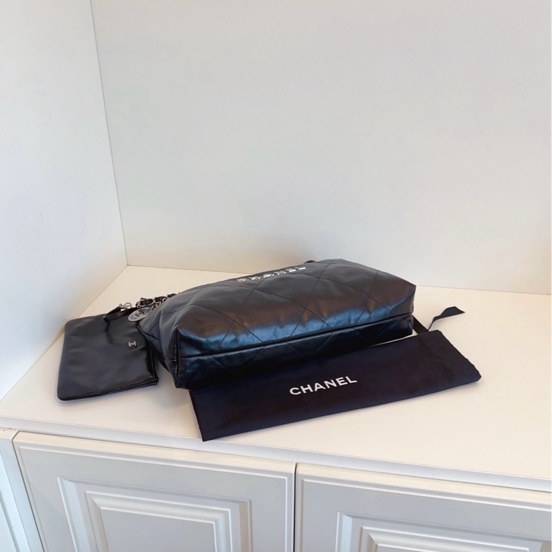 【閒置帶膜🆕】Chanel 24c黑銀22bag🖤橫版垃圾袋 小號手提包 單肩包-4