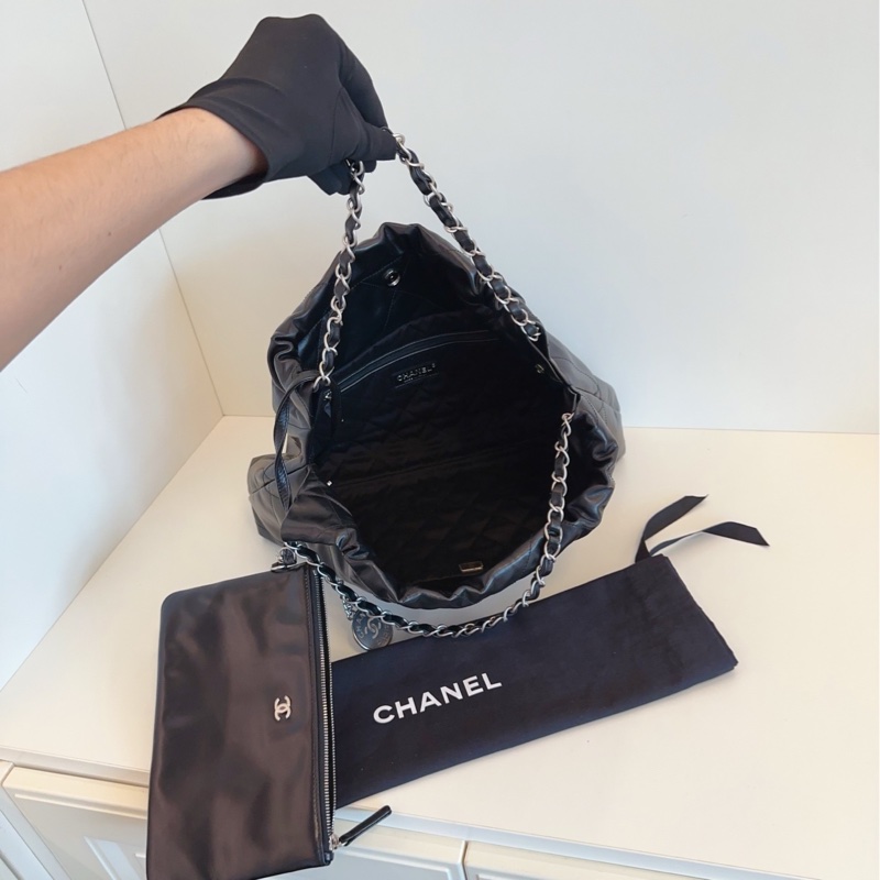 【閒置帶膜🆕】Chanel 24c黑銀22bag🖤橫版垃圾袋 小號手提包 單肩包-6