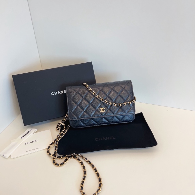 【99新全套🆕】Chanel 芯片 黑金荔枝皮woc 發財包手提包 斜挎包 單肩包-0