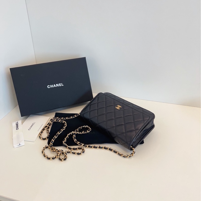 【99新全套🆕】Chanel 芯片 黑金荔枝皮woc 發財包手提包 斜挎包 單肩包-3