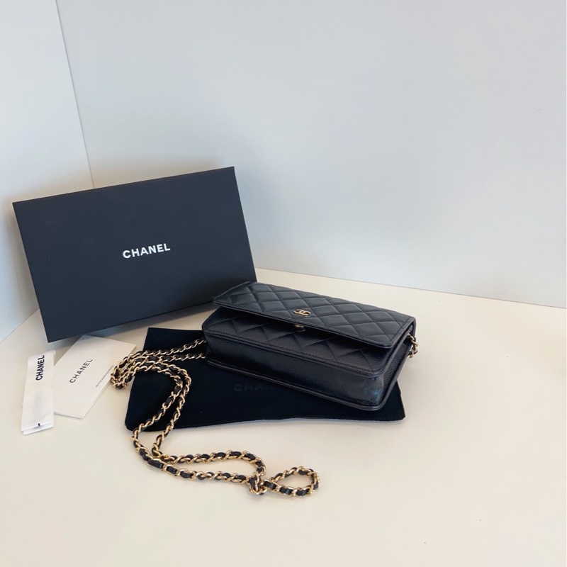 【99新全套🆕】Chanel 芯片 黑金荔枝皮woc 發財包手提包 斜挎包 單肩包-4