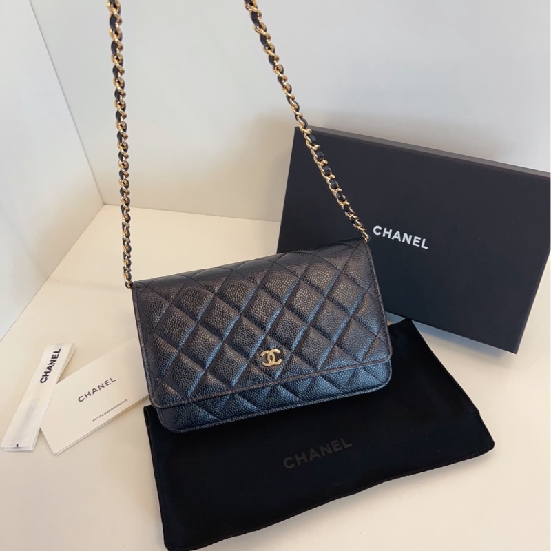 【99新全套🆕】Chanel 芯片 黑金荔枝皮woc 發財包手提包 斜挎包 單肩包-5