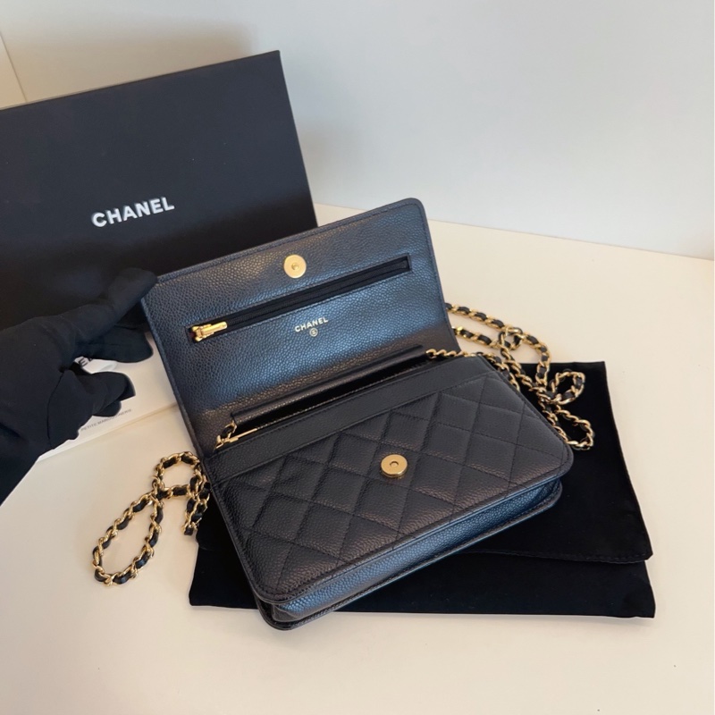 【99新全套🆕】Chanel 芯片 黑金荔枝皮woc 發財包手提包 斜挎包 單肩包-6