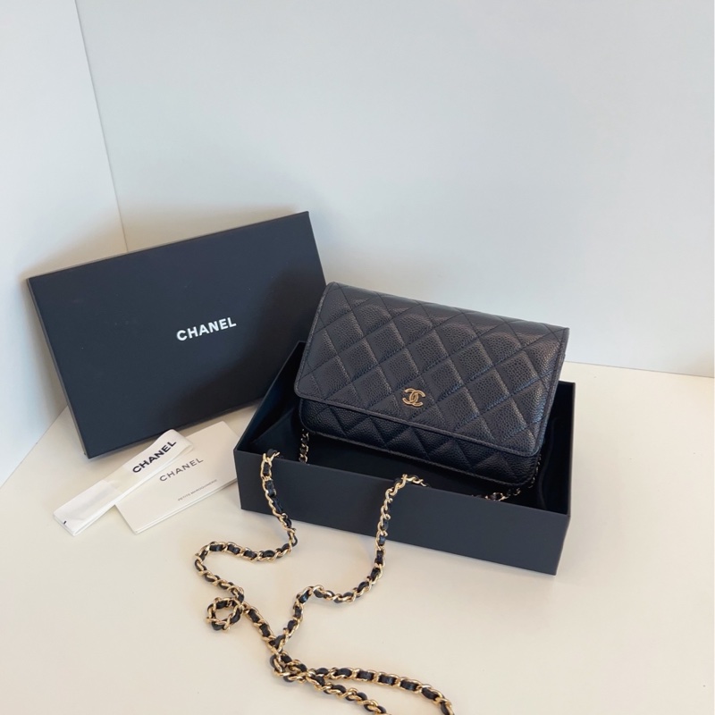 【99新全套🆕】Chanel 芯片 黑金荔枝皮woc 發財包手提包 斜挎包 單肩包-8