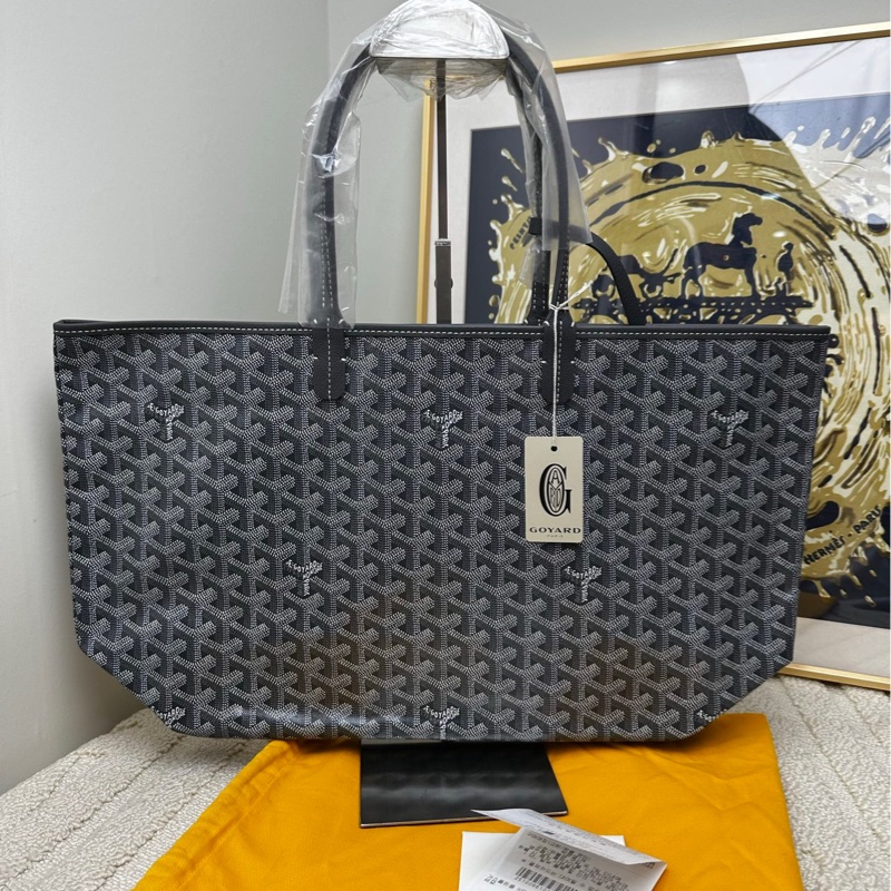 全❤️Goyard 托特 購物袋 黑色狗牙紋 經典狗牙紋配灰色皮質手柄-0