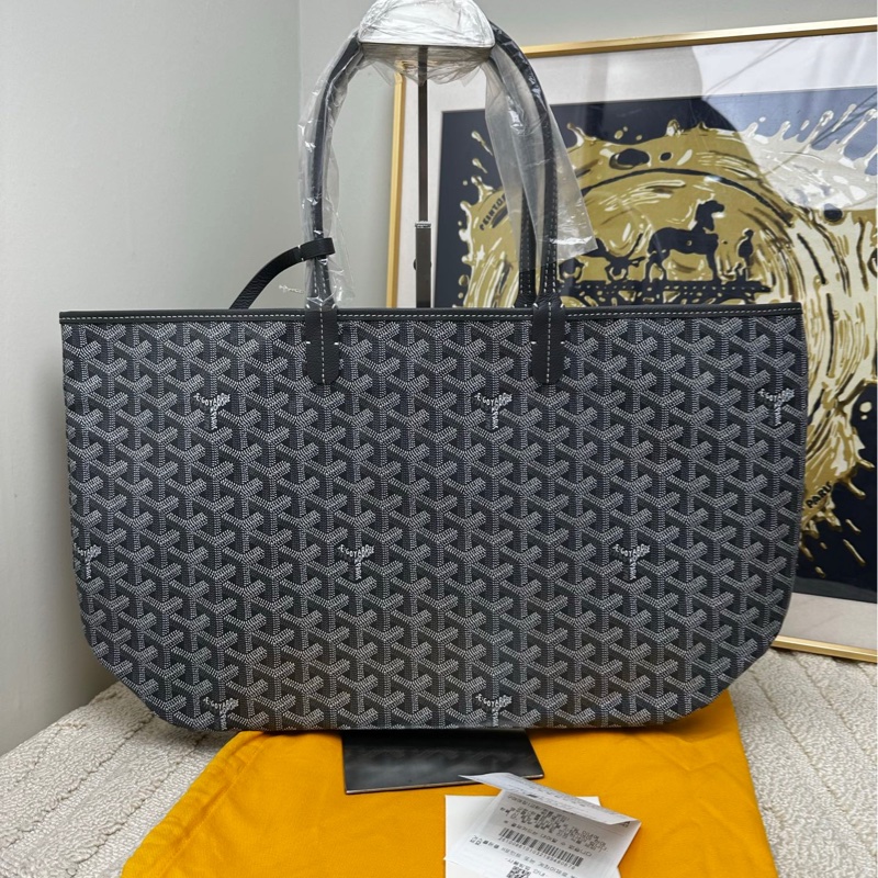 全❤️Goyard 托特 購物袋 黑色狗牙紋 經典狗牙紋配灰色皮質手柄-1