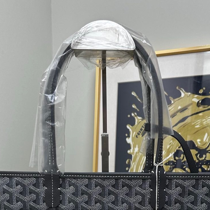 全❤️Goyard 托特 購物袋 黑色狗牙紋 經典狗牙紋配灰色皮質手柄-4