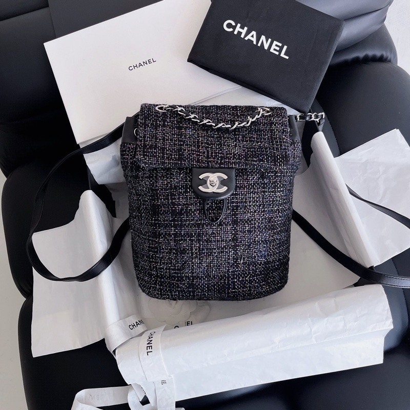 【近新閒置品】Chanel香奈兒薩爾茲堡雙肩包22開無卡 經典粗花呢-0