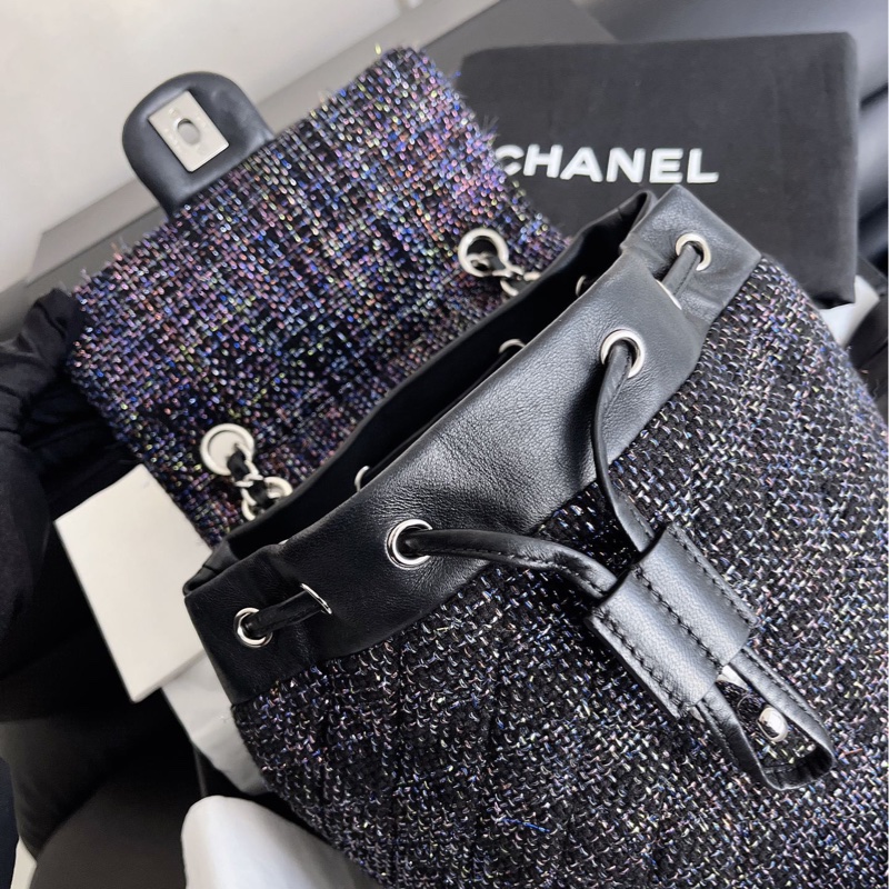 【近新閒置品】Chanel香奈兒薩爾茲堡雙肩包22開無卡 經典粗花呢-7