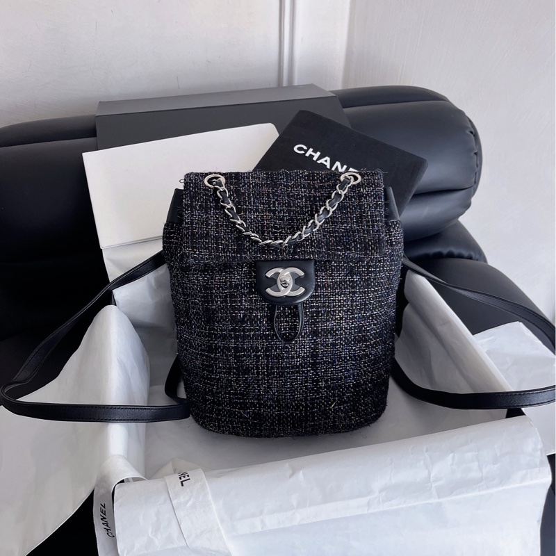 【近新閒置品】Chanel香奈兒薩爾茲堡雙肩包22開無卡 經典粗花呢-9