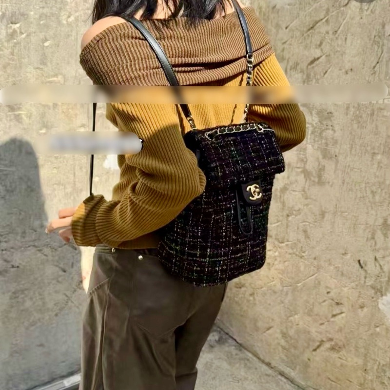 【近新閒置品】Chanel香奈兒薩爾茲堡雙肩包22開無卡 經典粗花呢-12