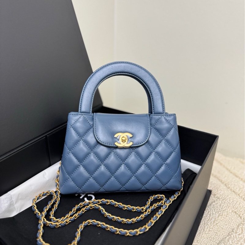 【全❤️全套】Chanel  23P藍色金扣 kelly nano大號手提包 斜挎包 單肩包-1