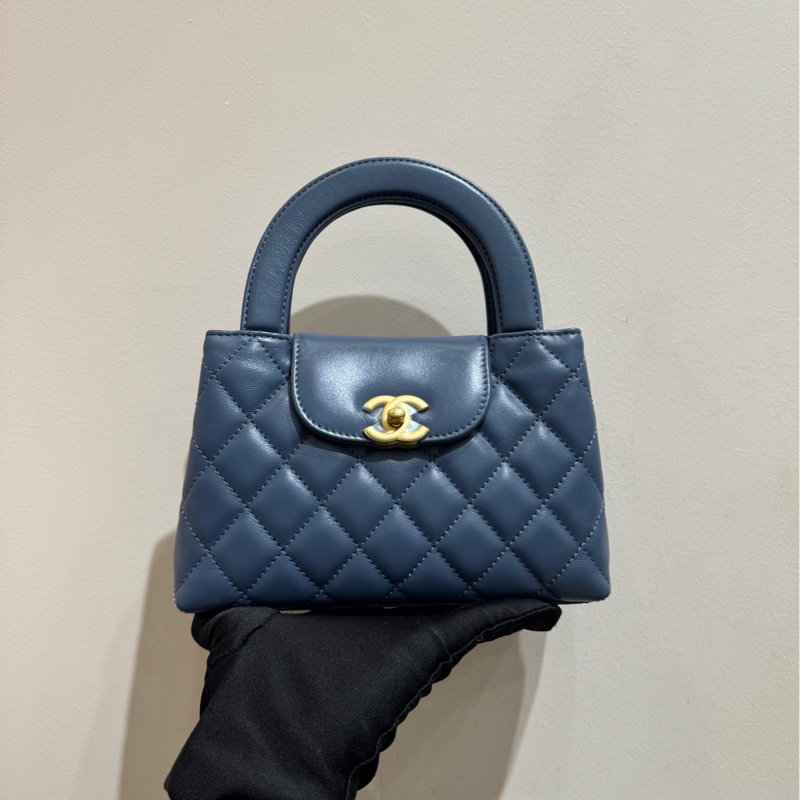 【全❤️全套】Chanel  23P藍色金扣 kelly nano大號手提包 斜挎包 單肩包-2