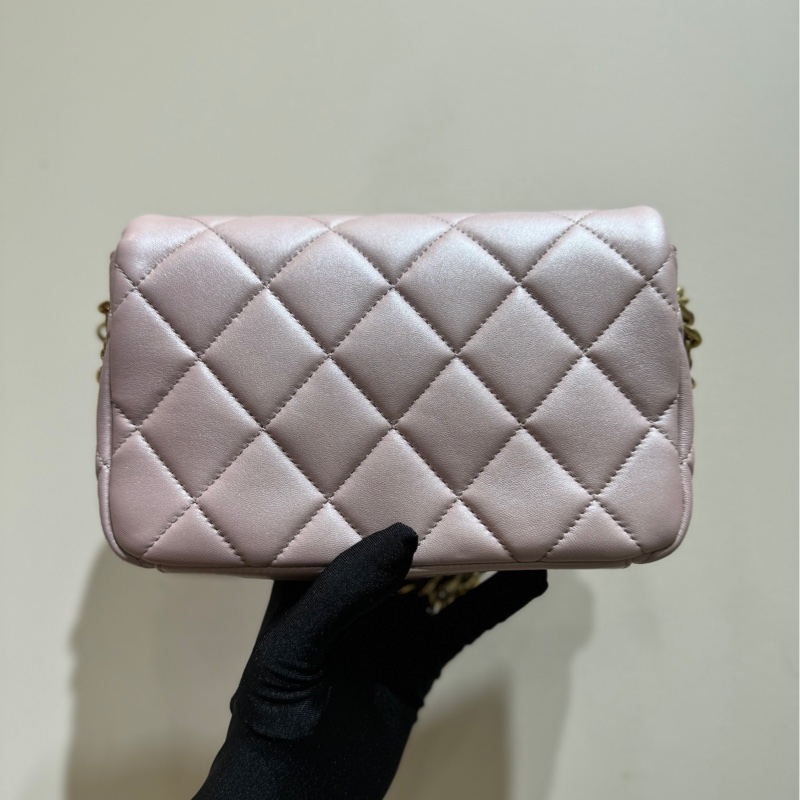 【全套❤️】Chanel 24P珍珠粉 cf 金扣羊皮大mini 斜挎包-3