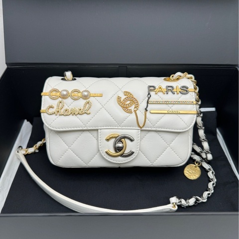 【99❤️】Chanel 22C徽章款白色小號CF鏈條包斜挎包