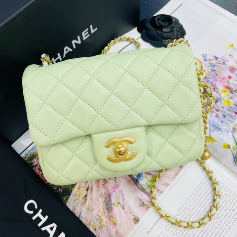 【閒置❤】Chanel  22C 清新淺綠金球方胖子鏈條包斜挎包 單肩包