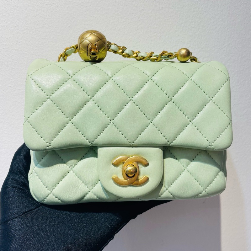 【閒置❤】Chanel  22C 清新淺綠金球方胖子鏈條包斜挎包 單肩包-1