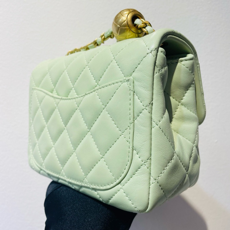 【閒置❤】Chanel  22C 清新淺綠金球方胖子鏈條包斜挎包 單肩包-4