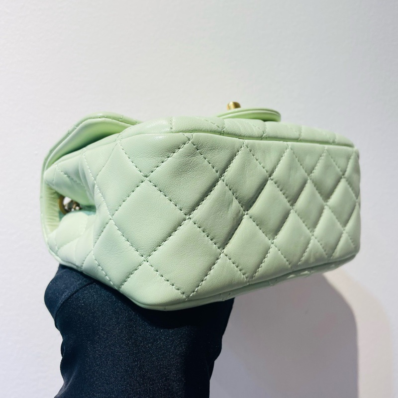 【閒置❤】Chanel  22C 清新淺綠金球方胖子鏈條包斜挎包 單肩包-5