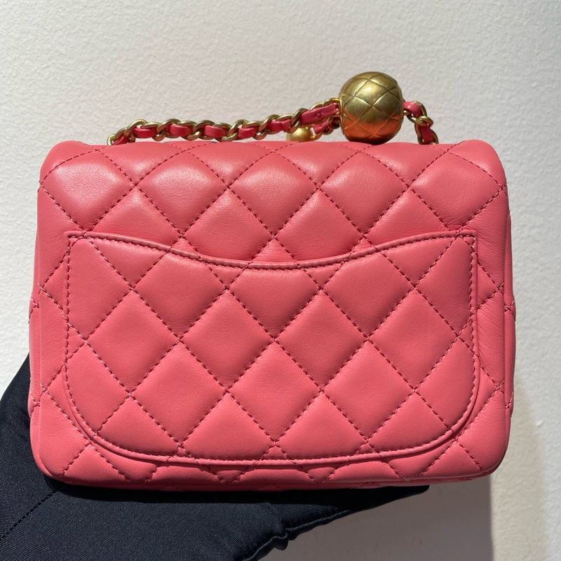 【配件：附卡、塵袋❤️】Chanel cf粉色金球方胖子 羊皮金球鏈條包 斜挎包-2