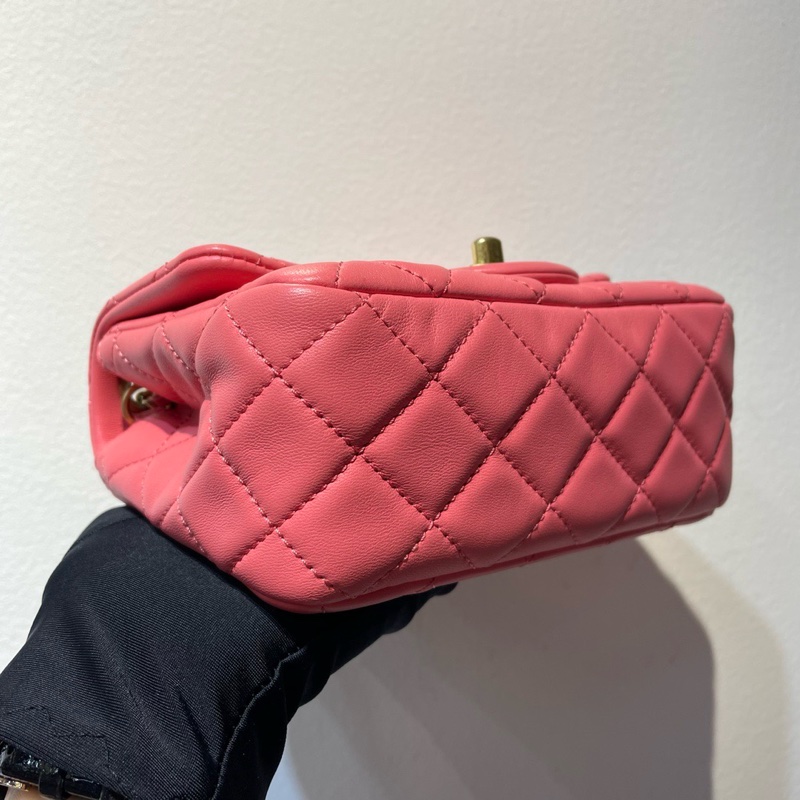 【配件：附卡、塵袋❤️】Chanel cf粉色金球方胖子 羊皮金球鏈條包 斜挎包-5