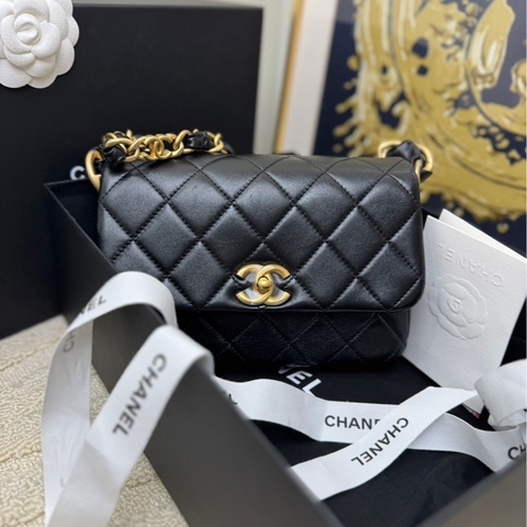 【99❤️全套帶票】Chanel  24S新款黑色金扣羊皮粗鏈條腋下包 斜挎包