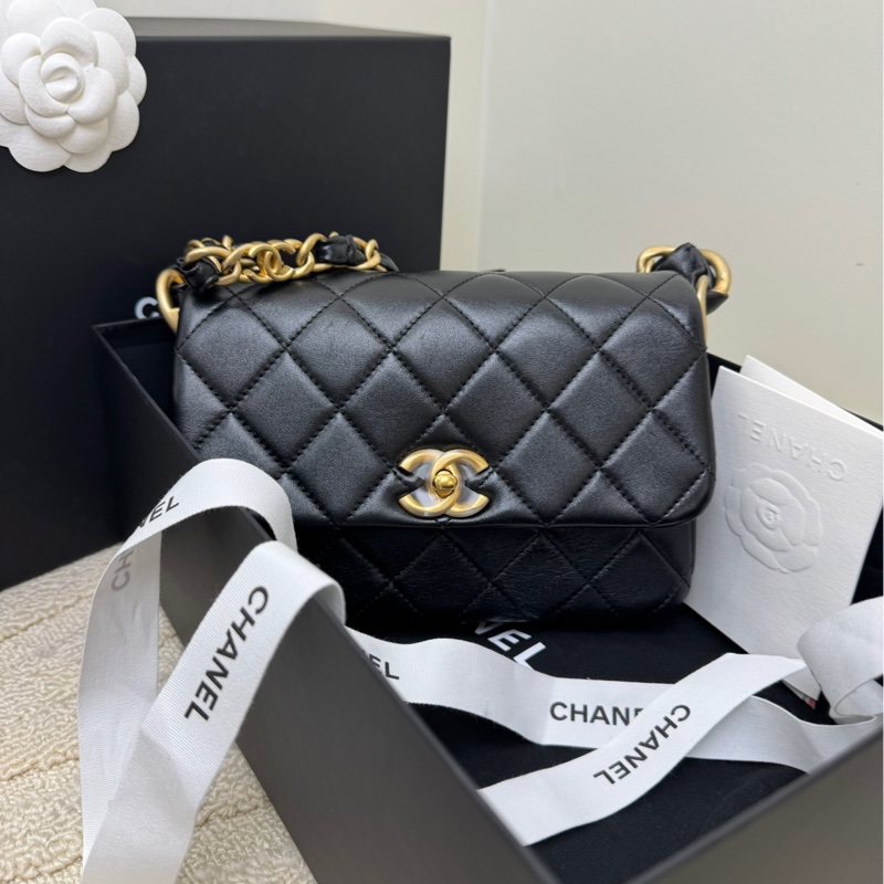 【99❤️全套帶票】Chanel  24S新款黑色金扣羊皮粗鏈條腋下包 斜挎包-1