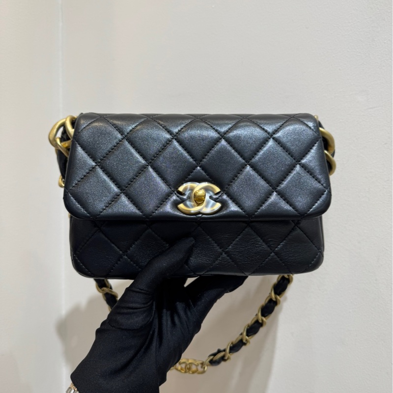 【99❤️全套帶票】Chanel  24S新款黑色金扣羊皮粗鏈條腋下包 斜挎包-2
