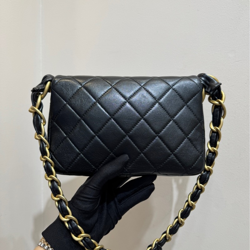 【99❤️全套帶票】Chanel  24S新款黑色金扣羊皮粗鏈條腋下包 斜挎包-3