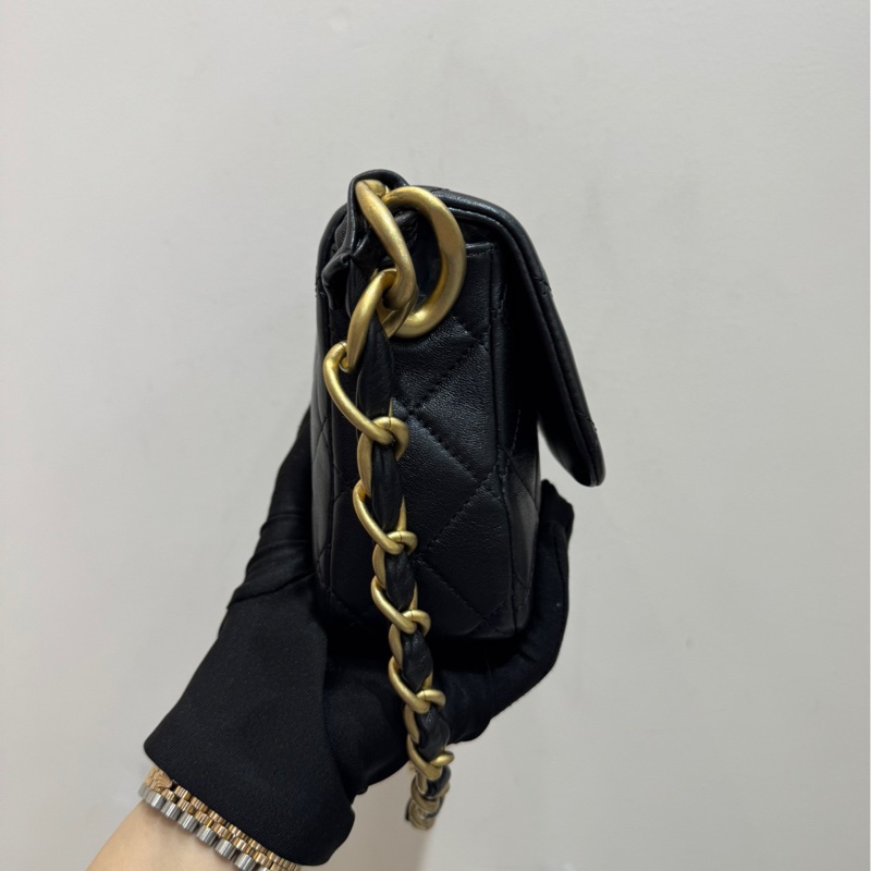 【99❤️全套帶票】Chanel  24S新款黑色金扣羊皮粗鏈條腋下包 斜挎包-5