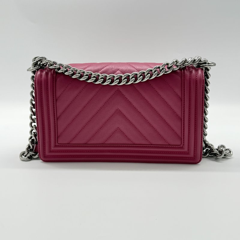 CHANEL 香奈兒 Leboy 經典中型人字紋 紫粉色  小牛皮手袋 斜背包-5