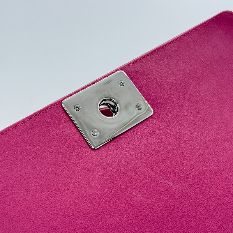 CHANEL 香奈兒 Leboy 經典中型人字紋 紫粉色  小牛皮手袋 斜背包-13