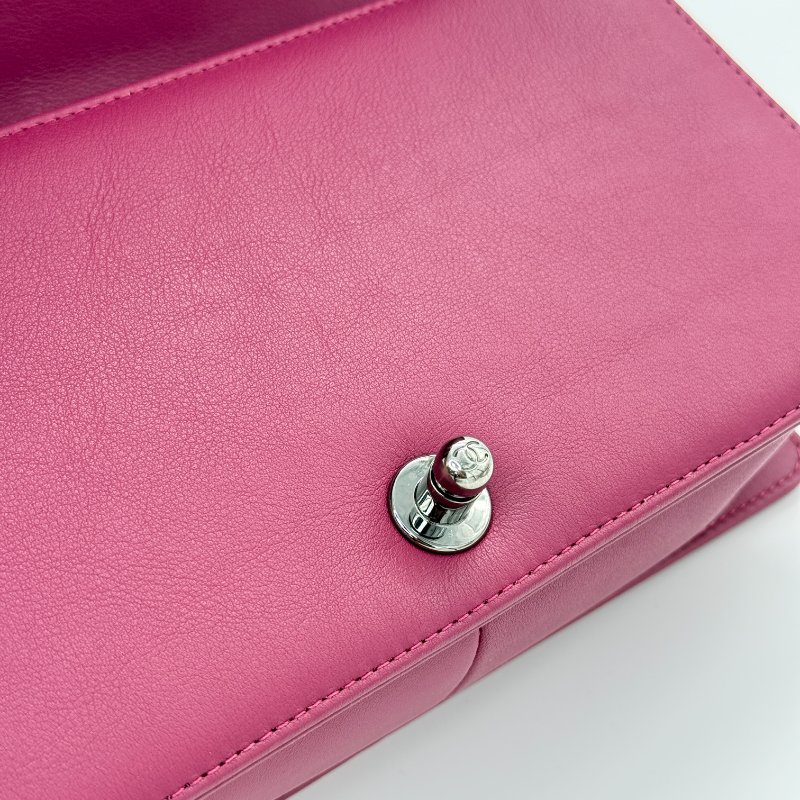 CHANEL 香奈兒 Leboy 經典中型人字紋 紫粉色  小牛皮手袋 斜背包-14