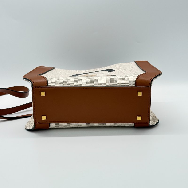 VALENTINO 范倫鐵諾 VLogo 金屬 米色亞麻帆布 棕色牛皮 約克夏手繪 手提包 單肩包 斜挎包-5