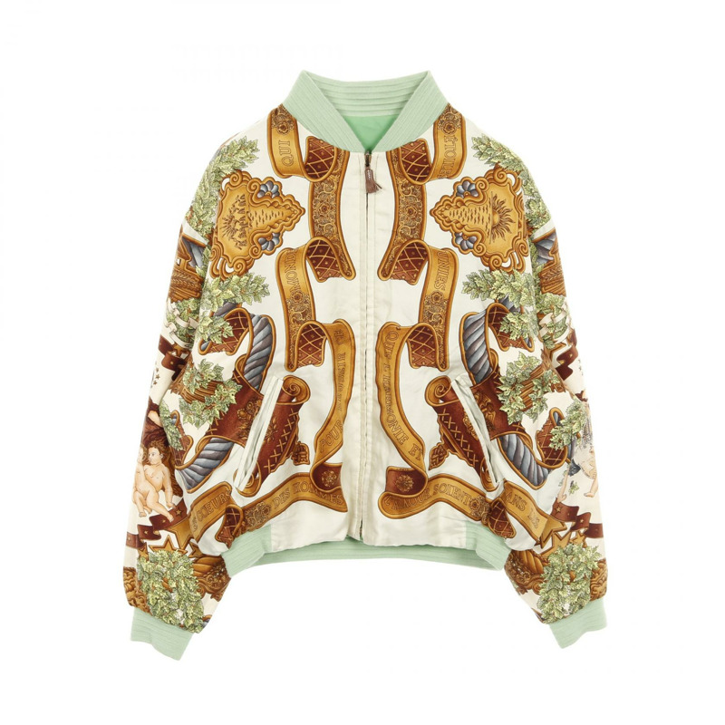 愛馬仕 (HERMES) 羽絨服,絲毛尼龍腈綸/聚酯/真絲混紡,綠色米色多色米色,二手,男女通用-2