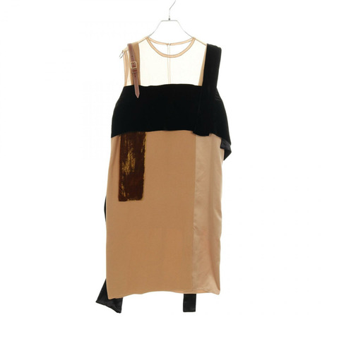 BURBERRY 連身裙 4560687 絲質皮革聚酯棕色黑色二手女裝 UK8