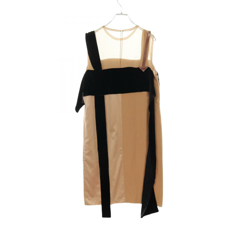 BURBERRY 連身裙 4560687 絲質皮革聚酯棕色黑色二手女裝 UK8-1