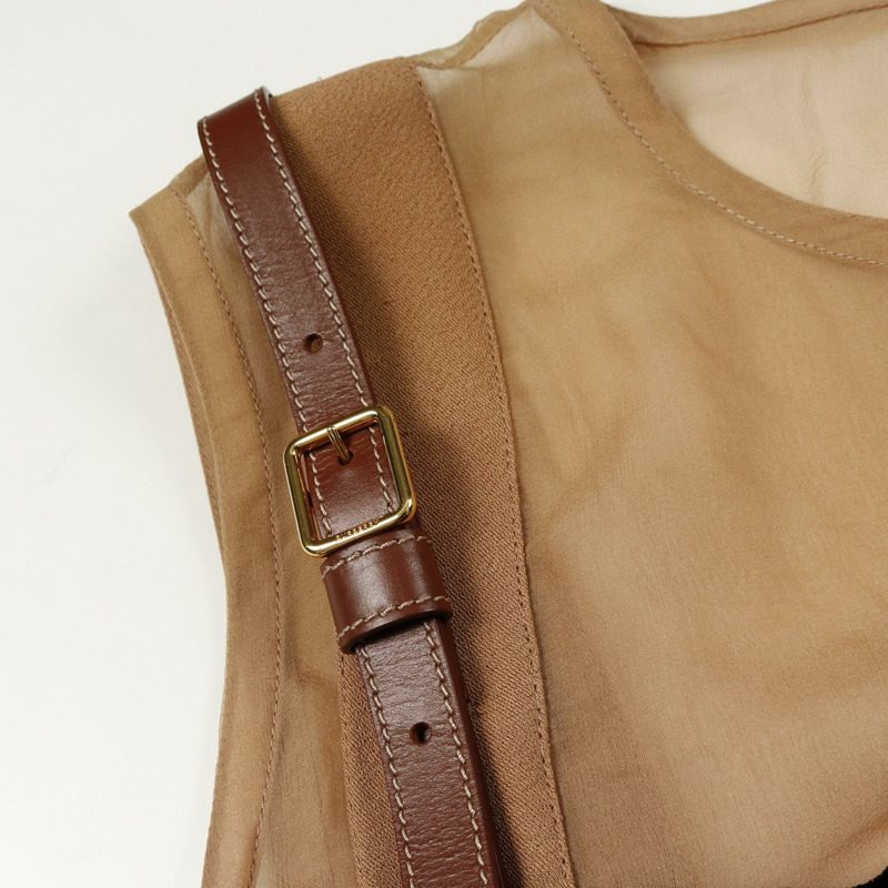 BURBERRY 連身裙 4560687 絲質皮革聚酯棕色黑色二手女裝 UK8-9