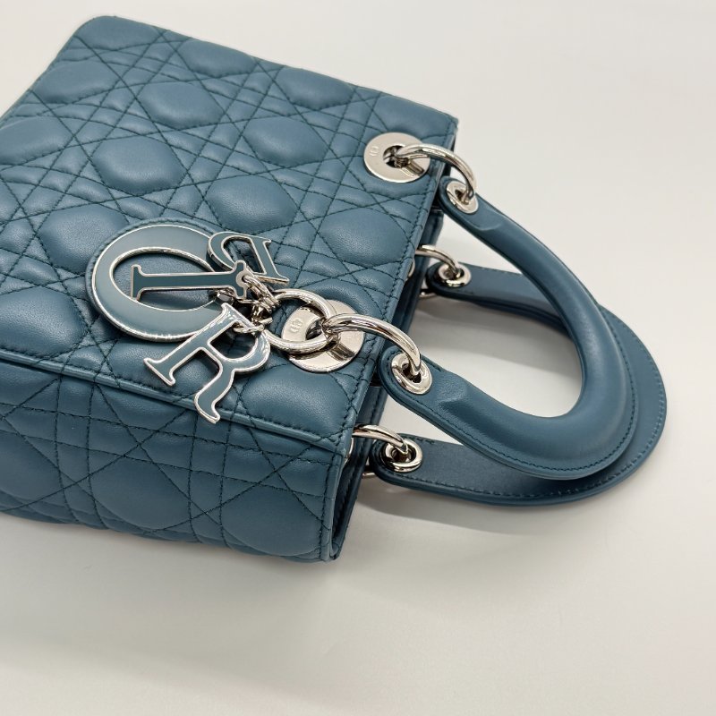 DIOR 迪奧 Lady 中型綠松石色 籐格紋 羊皮 托特肩背包-5