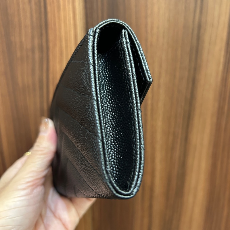 YSL 黑魚子醬牛皮銀釦4卡零錢卡包-2