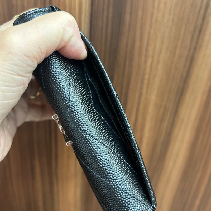 YSL 黑魚子醬牛皮銀釦4卡零錢卡包-4