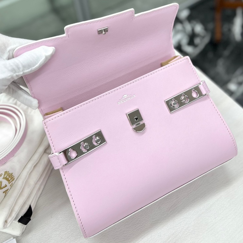 【近新閒置品】Delvaux 德爾沃 粉色tempete小號手提肩背斜挎包-6