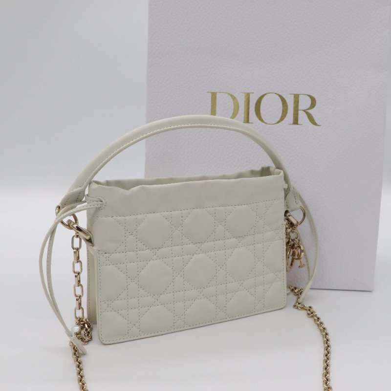 DIOR 迪奧 Milly 迷你包款 奶油白 Cannage 籐格紋羊皮 手提包 珍珠拼接鏈條 斜挎包|專櫃72,000-0